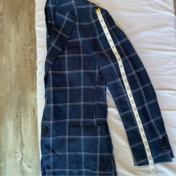 UNITED ARROWS SOVEREIGN men’s navy windowpane linen jacket, JP size 44 (US 34S) - Picture 8 of 13